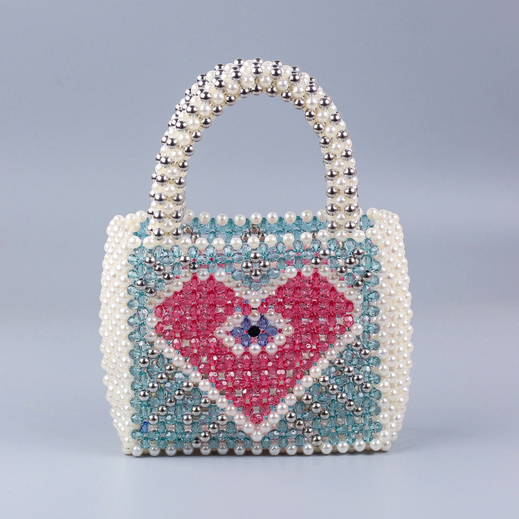 300g Weight Women's Medium Arylic Heart Shape Elegant Streetwear Beading Weave Square Open Handbag