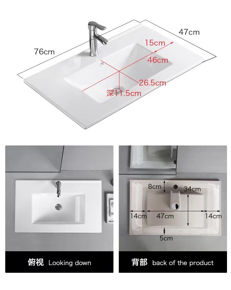 De cerámica integrado lavabo lateral Delgado gabinete Cuenca semi-embebido Cuenca Media baño gabinete de baño lavabo