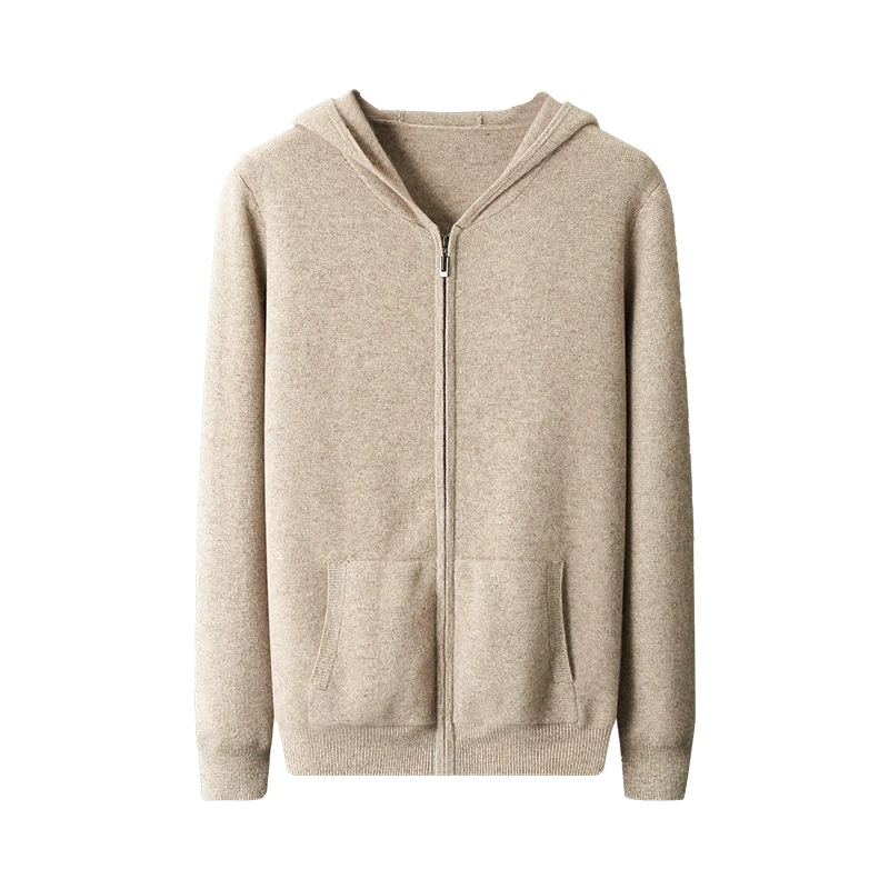 Demi-season hoody, cardigan, woolen jacket, knitted sweater with zipper