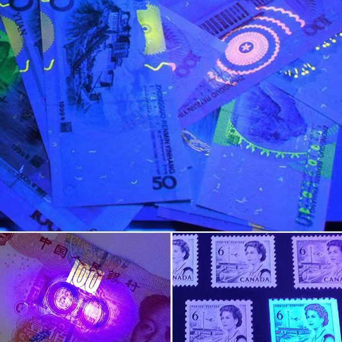 UV púrpura linterna USB recargable 365nm UV foco fijo linterna anti-falsificación detector de dinero fluorescente lámpara de detección de agente