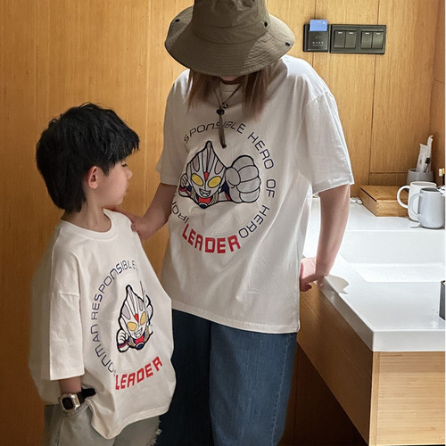 [Dab and glow] Light up parent-child wear, pure cotton short-sleeved boy T-shirt, mother-child wear, children's cartoon fun children's wear