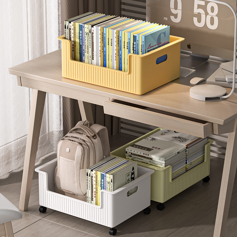 Caja de almacenamiento de libros debajo de la mesa con polea universal, caja de libros móvil, estante de libros de la caja de almacenamiento de libros de escritorio para el aula de estudiantes