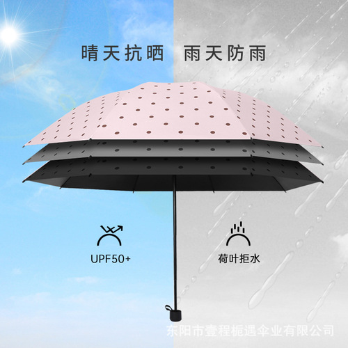 Lime Love Sun Umbrella with 3-fold Wave Pattern Classic Round Dots Korean Style Wholesale Fresh and Light UV Protection Sun Umbrella