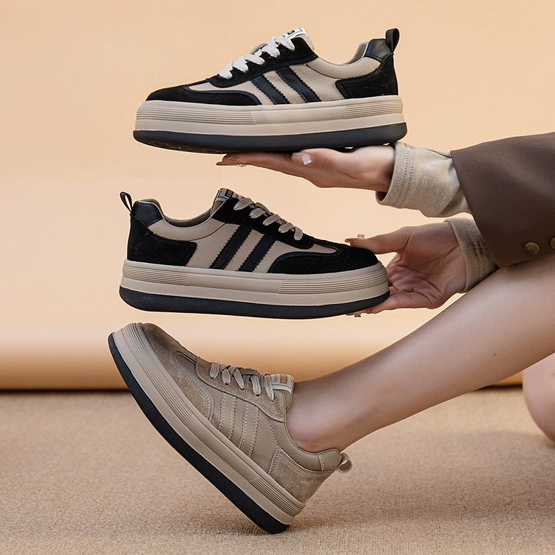 Черная обувь на толстой подошве, немецкая обувь, женская 2024 новая весна