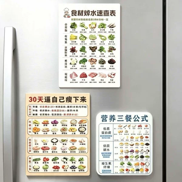 Acrylic Magnetic Refrigerator Sticker: Quick Reference Table for Food Blanching, Nutritional Meal Formulas, Healthy Diet Guide