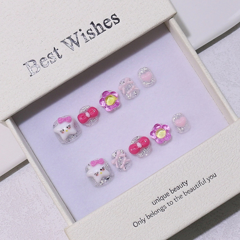 Children's Wearing Nail Pieces 3-12 Years Old Pure Handmade Boutique Short Nail Pieces Wholesale Cute Cat Non-toxic Children's Wearing Nail Pieces 3-12 Years Old Pure Handmade Boutique Short Nail Pieces Wholesale Cute Cat Non-toxic