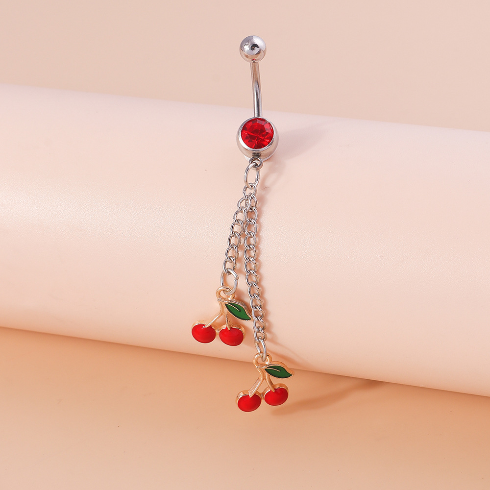 Cherry Belly Button Ring Cute Fruit Navel Piercing Jewellery_voghion.com