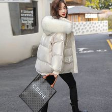 短款羽绒服女亮面免洗小个子韩版冬季加厚大毛领面包服