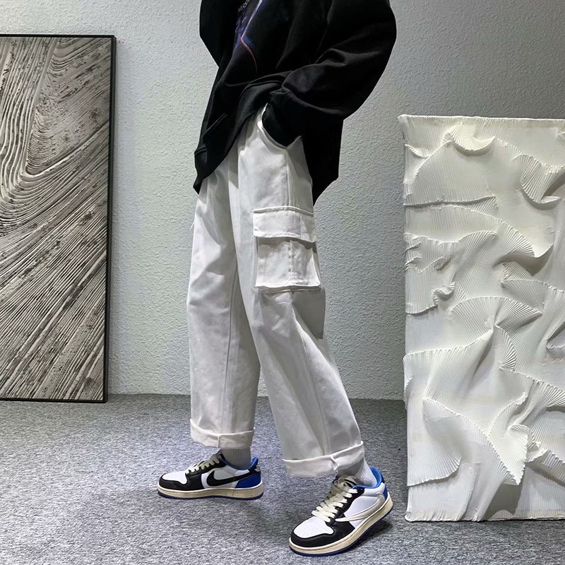 大口袋工装裤男潮牌ins秋季潮流高街日系机能宽松直筒束脚休闲裤