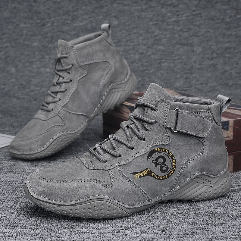 Men's Leather Casual Shoes, Large Size, Winter With Added Fleece For Warmth, Mid-Top Cotton Shoes, Outdoor With Wrapped_vogvips.com
