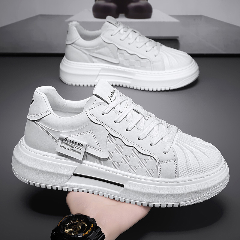 Shell-Toe White Sneakers for Men with Hidden Height Increase, New Winter Style, Trendy and Fashionable Sports Casual Shoes, Versatile Thick-Soled Sneakers
