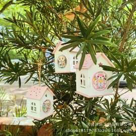 创意木质房子BABAY粉色蓝色房子带灯雕刻印刷送朋友儿童礼物