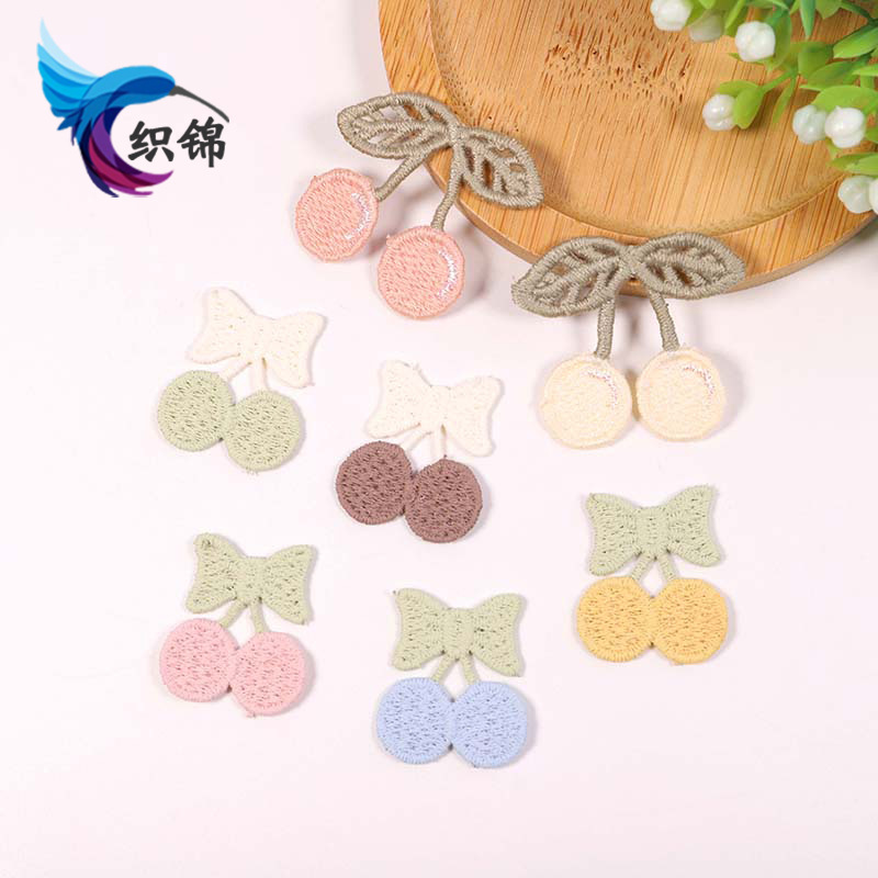鞋袜衣服装饰辅料手机壳diy布贴 涤纶彩色镂空叶子樱桃刺绣布贴