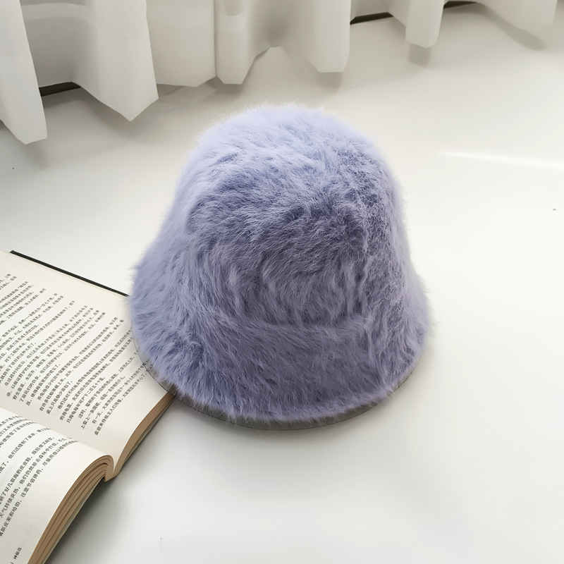 Nuevo estilo coreano de color sólido para mujer Otoño e Invierno todo partido cálido sombrero de cubo de piel de conejo al aire libre reducción de edad cara-mirando pequeño sombrero de cuenca al por mayor