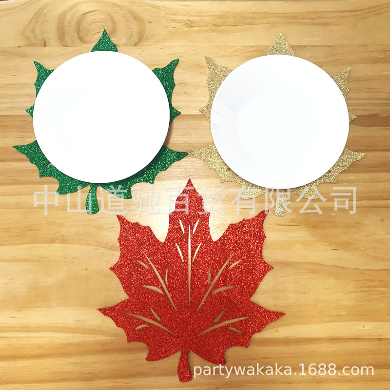 Thanksgiving Table Decorative placemat Maple Leaf Glitter Non-woven Plate Mat Household Products placemat