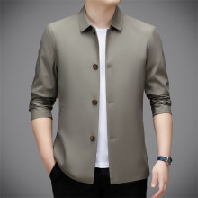 秋冬新款品牌男装薄款茄克外套中老年爸爸时尚简约免烫商务夹克男