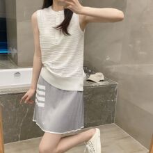 tb挑孔半开领学院风白色吊带背心女夏外穿打底针织无袖T恤上衣潮