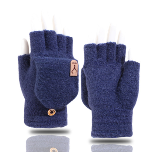 Winter Warm Men's Fleece Lined Reversible Touch Finger Mitts Knit Fashion Student Cycling Writing Gloves