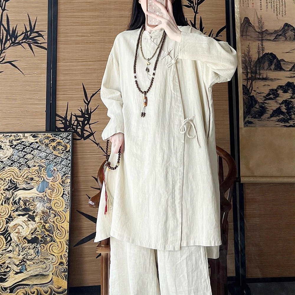Cotton and Linen Women's Clothing, New Chinese Style Hanfu Button-Down Shirt, Tang Suit Top, Buddhist Zen Chinese Style Tea Suit