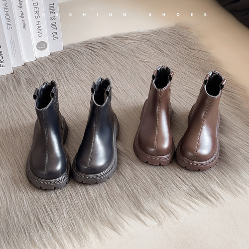 Children's Boots - New Autumn/Winter Warm Short Boots, Stylish Leather Boots, Thin Fleece Martin Boots, Versatile Princess Boots, British Style
