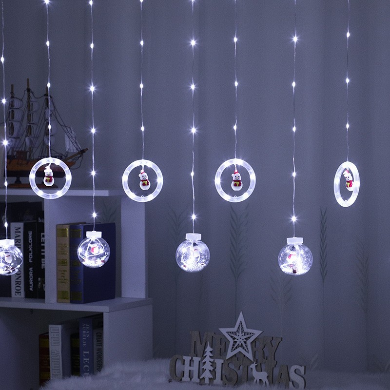 Decoración de ventanas de Navidad lámpara de colgante Santa Claus árbol de Navidad anillo de luz de modelado LED cadena de lámpara de cortina de dormitorio
