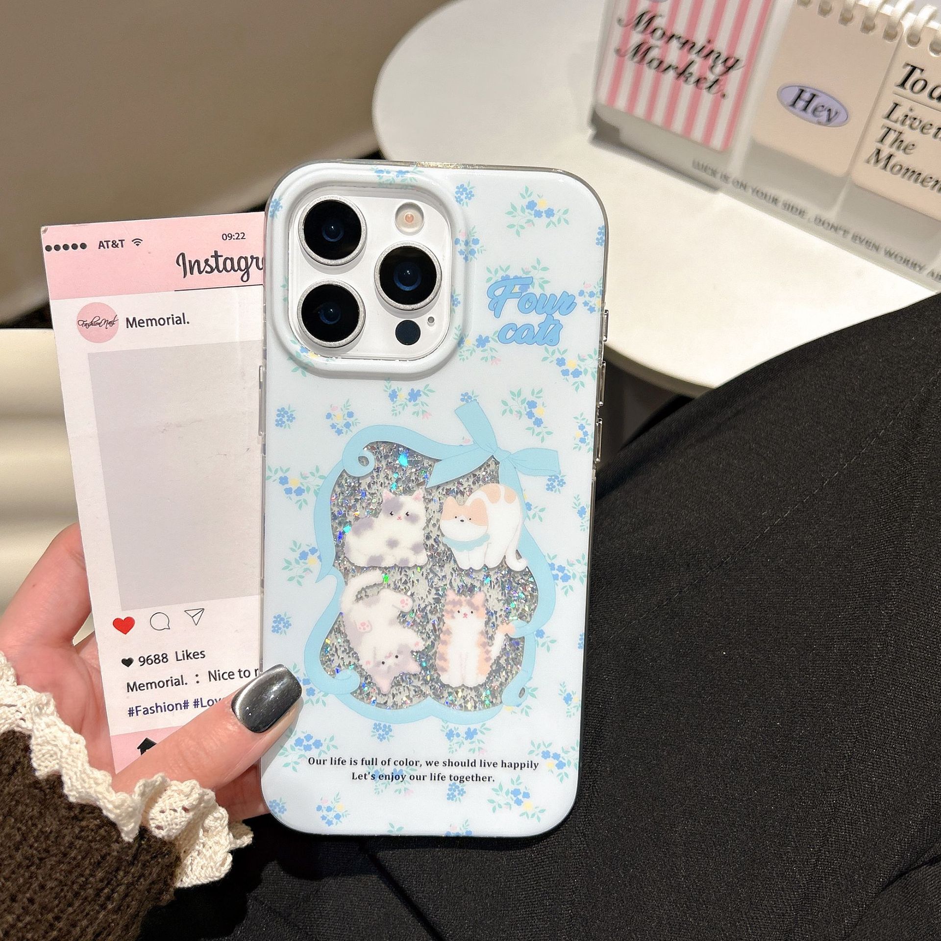 Nicho love bowknot azul floral gato adecuado para Apple 16ProMax funda para teléfono móvil 15Pro nuevo 14/13