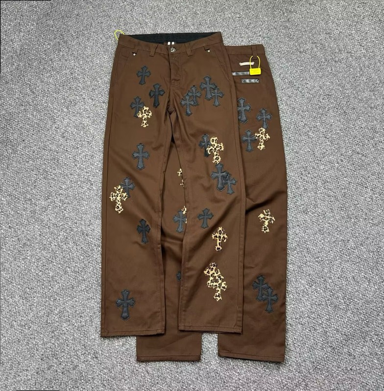 正确版CH克罗伈十字架皮标水洗牛仔裤情侣街头宽松春秋男女长裤款|undefined