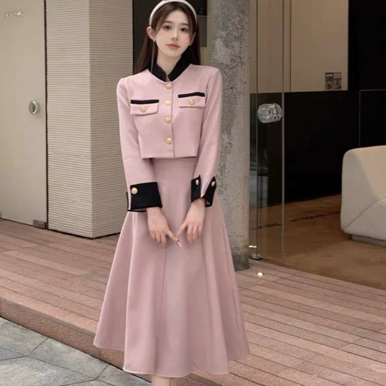 Комплект из двух предметов в стиле французской Шанель, светский темперамент, осень и зима, новое короткое пальто, платье средней длины, модный костюм для женщин