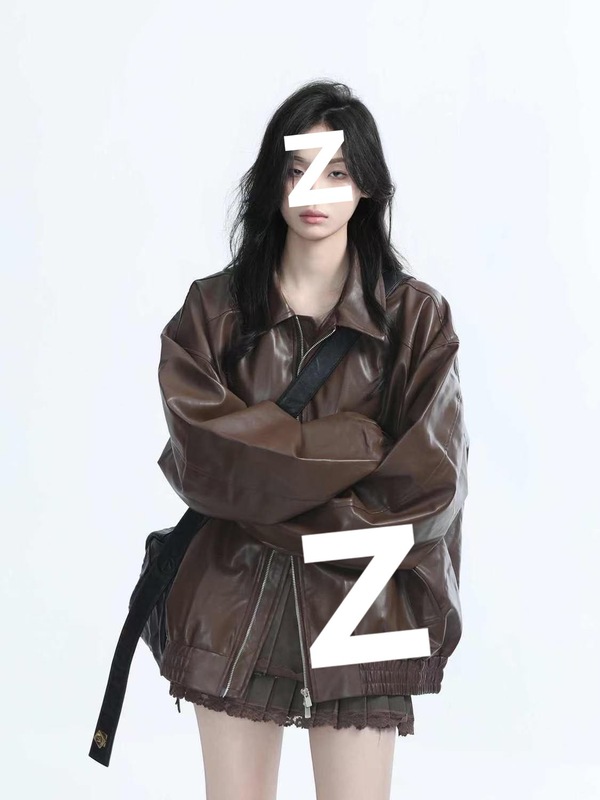 复古机车服黑色皮衣外套女春秋重磅宽松夹克上衣一件起批【厂家】|undefined
