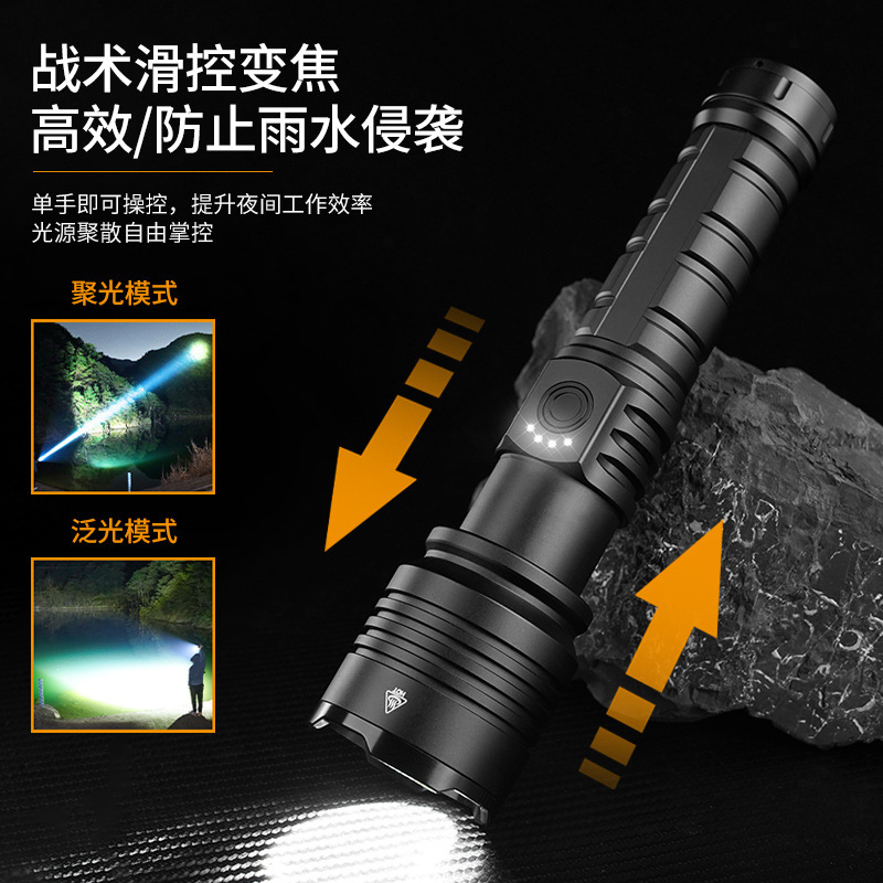 跨境新款苍龙白激光LED照明手电筒充电变焦户外远射大功率超亮强|undefined