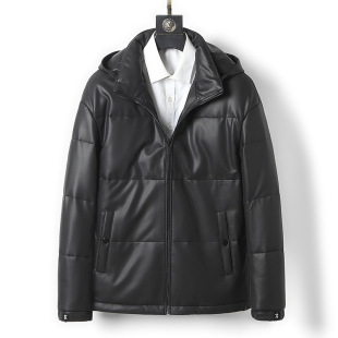 Winter New Men's Genuine Leather down Jacket Goatskin Hooded Thickeneded Warm Jacket Goose down Jacket Business Men's Clothing