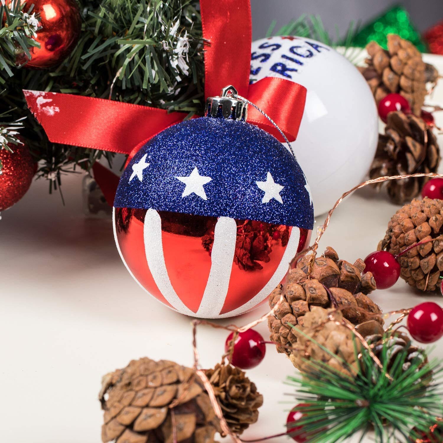 Cross-border especial 6cm patrón de la bandera americana Día DE LA Independencia hecho a mano brillo bola decorativa BOLA DE Navidad colgante