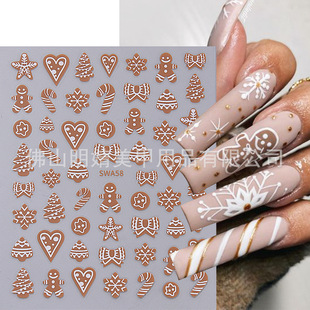 Cross-border Cartoon Christmas Nail Art Stickers Gingerbread Man Christmas Biscuits Ins Elk Love Glue Nail Stickers