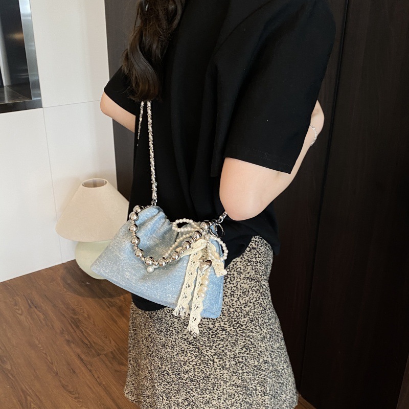Bolso de cubo de moda coreana 2025 nuevo bolso con cuentas gypsophila bolso de hombro con diamantes bolso de mensajero de cadena mujer