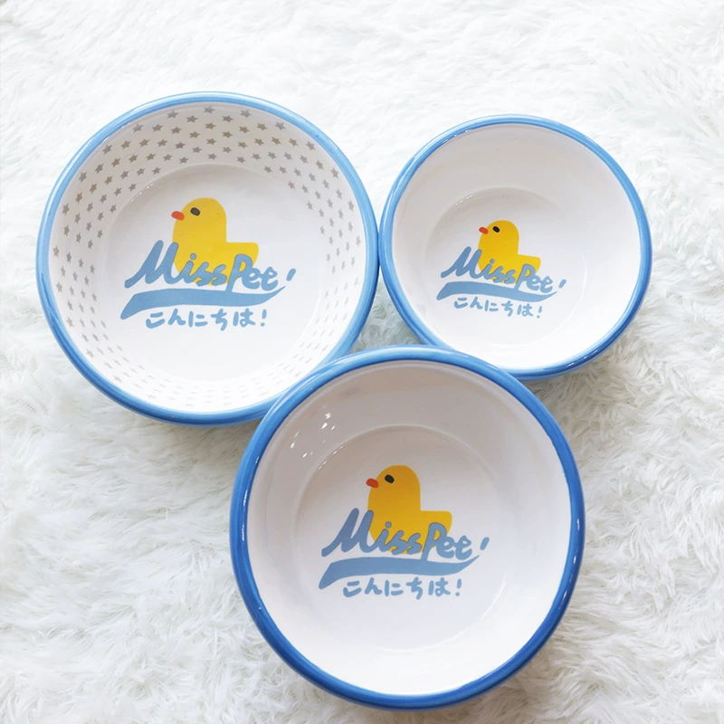 Misspet Маленькая желтая утка Миска для домашних животных Керамическая миска для домашних животных Косой рот Миска для воды Бассейн для еды Антидетонационная закуска Миска для корма для кошек