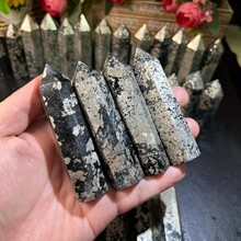 天然水晶黄铁矿单尖六棱柱原石打磨风水能量柱家居办公装饰摆件