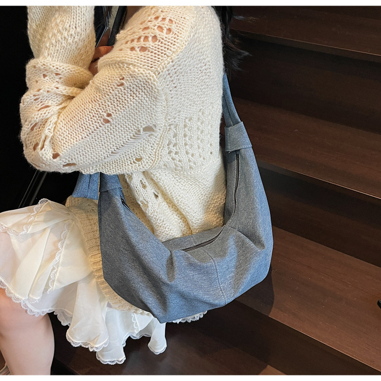 Niche design denim bag for women 2025, large capacity, casual and versatile, single-shoulder crossbody dumpling bag, fashionable underarm bag undefined