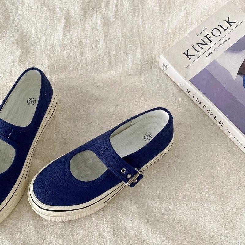 Japanese-Style Slip-On Shallow Mary Jane Shoes for Women 2025 Summer Breathable Student Versatile Single-Strap Canvas Shoes