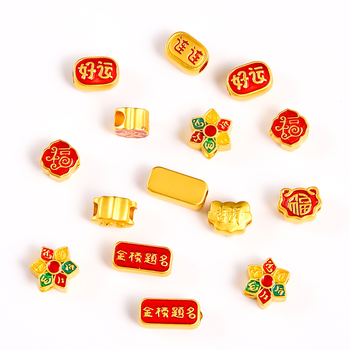 大孔合金滴油国潮高保色沙金配件批发古法金手链项链服饰串珠配件