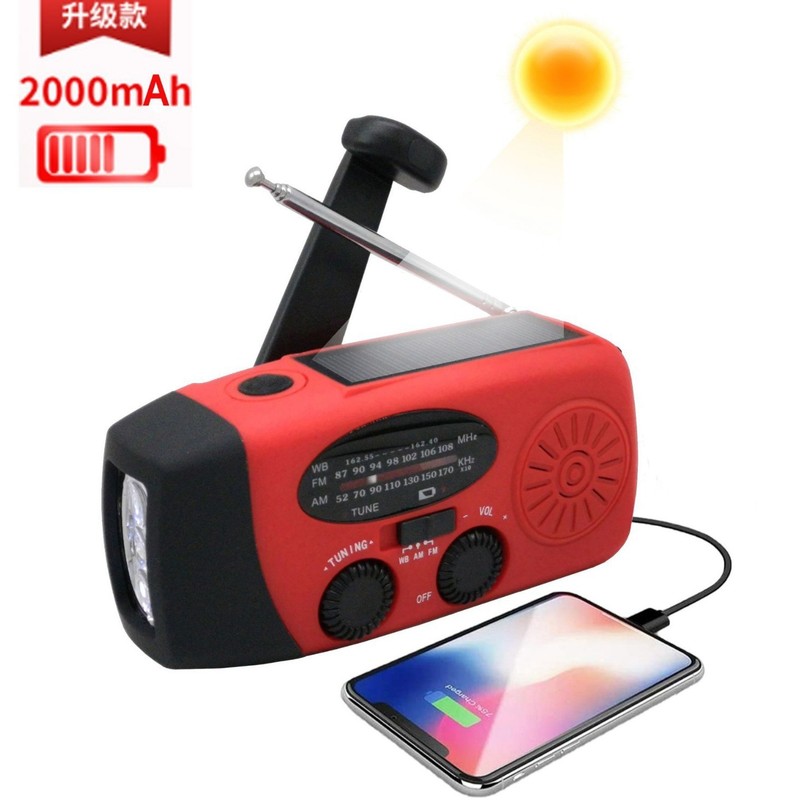 手回し発電ソーラー緊急ラジオ 2000mAh SOS フラッシュ AM FM 携帯電話充電ラジオ|undefined