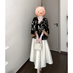 新中国風セット2025春の新型婦人服富家千金プリントのワンピース2点セット