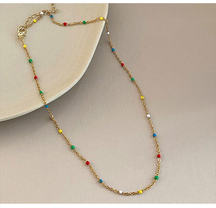 Women'S Gender Beaded Design Fashion Style Fashion Round Copper Beaded Necklace 1 Piece