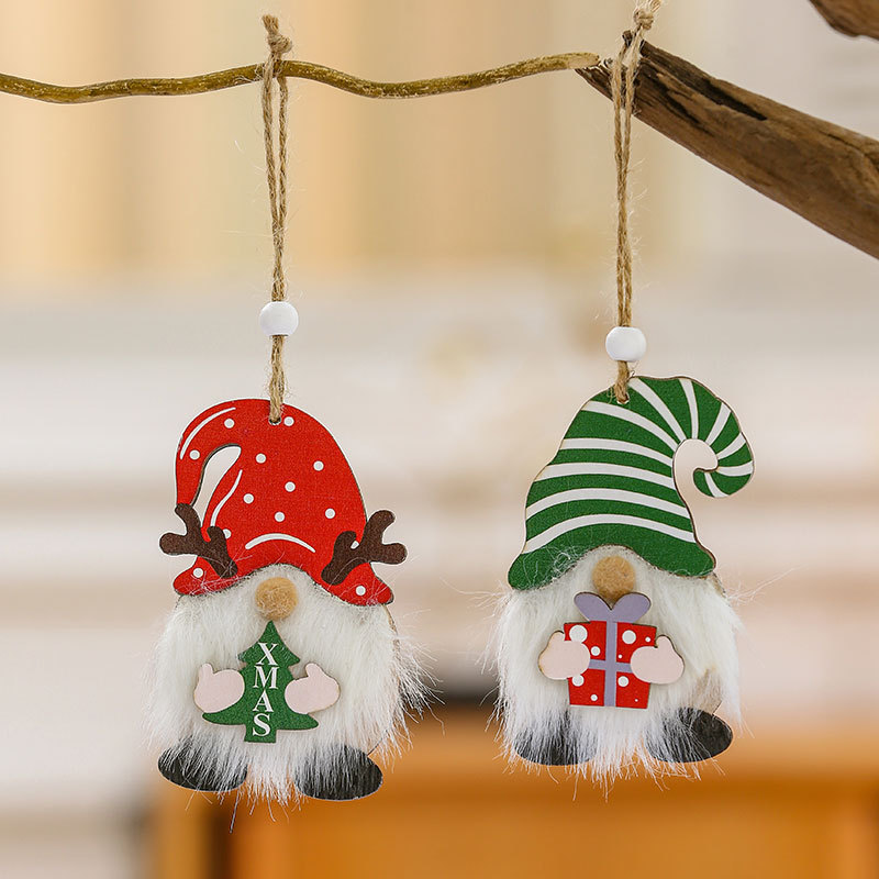 Nueva Navidad sin rostro ancianos colgante de madera con adornos de regalo con cuentas árbol de Navidad pequeño colgante decoraciones