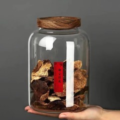 蓋付き密封缶、高ホウケイ酸ガラス茶缶、家庭用みかんの皮缶、アカシア材蓋、耐熱穀物缶、防湿