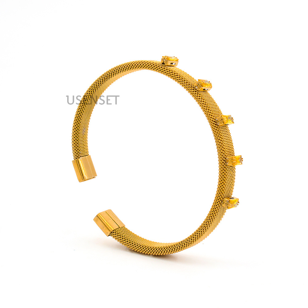 Fashion Geometric Stainless Steel Inlay Zircon Bangle 1 Piece