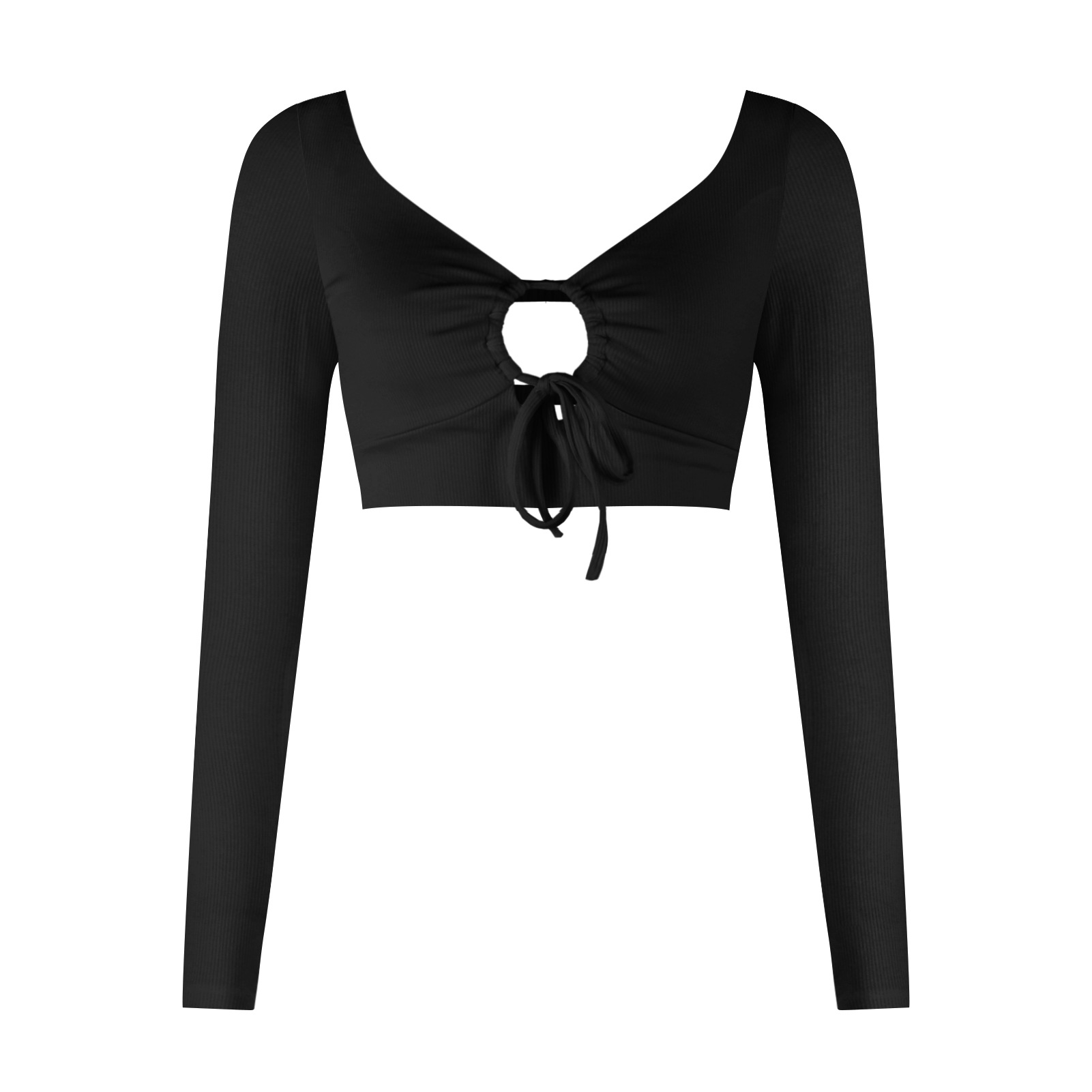 V-neck drawstring slim-fit long-sleeved top nihaostyles wholesale clothes NSMDF90241