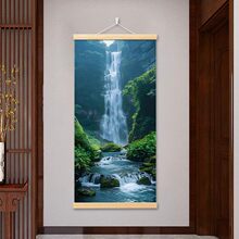 新中式山水流水生财入户玄关挂画招财风水办公室背景墙壁装饰画