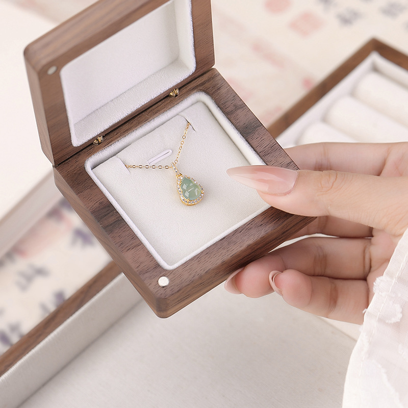 Mặt dây chuyền bạc S925 mạ vàng xanh ngọc bích hình bầu dục phong cách thời trang — Kiểu bạc (không có dây chuyền)