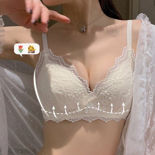 Underwear for women, thin, small breasts, gathering side breasts, preventing sagging, summer steel-free sexy lace bra set, trendy