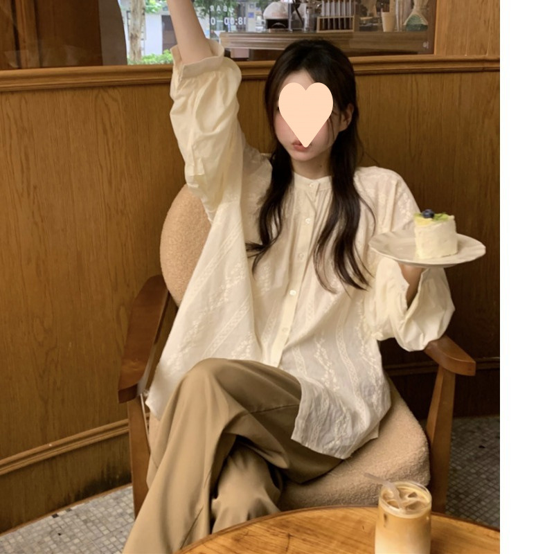 春季2025年新款復古法式襯衣上衣女裝設計感小眾獨特别致蕾絲襯衫